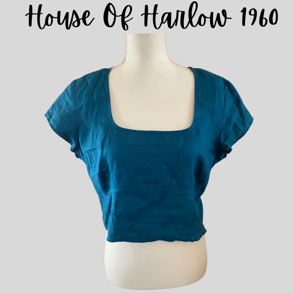 House of Harlow 1960 Square Neck Cropped Linen Top